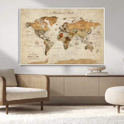 64295326-MGV-FC-30X20_White-Custom Push Pin World Map Wall Canvas Print – Personalized Travel Tracker with Pins – Framed Custom Quotie Canvas for Home Office Decor