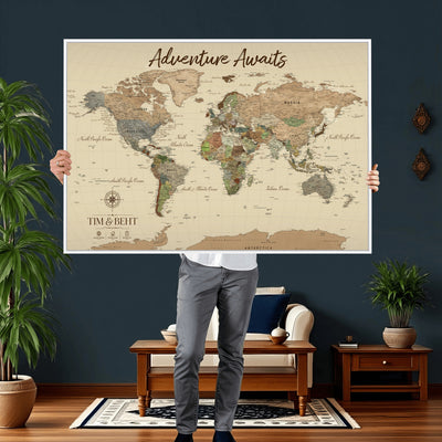 72027187-MGV-CV-36X24 - Custom Push Pin World Map Wall Art Canvas Print | Personalized Travel Tracker with Pins Map Print - NEWMAP-23