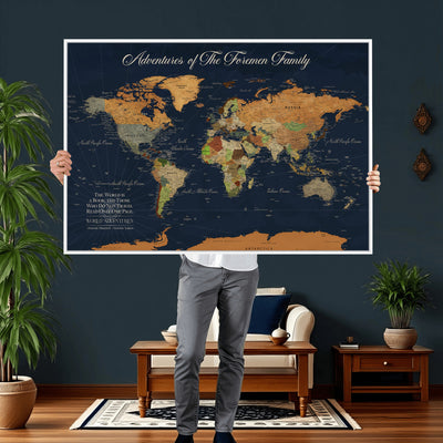84352304-MGV-CV-36X24 - Custom Push Pin Travel Map Canvas Print, Honeymoon and Anniversary Gift, Living Room and Dining Room Decor