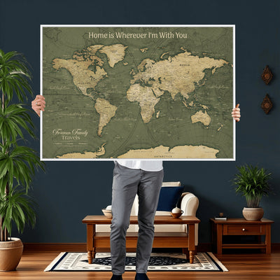 31715895-MGV-CV-36X24 - Custom Push Pin World Map Wall Art Canvas Print | Personalized Travel Tracker with Pins Framed Large for Home and Office Decor