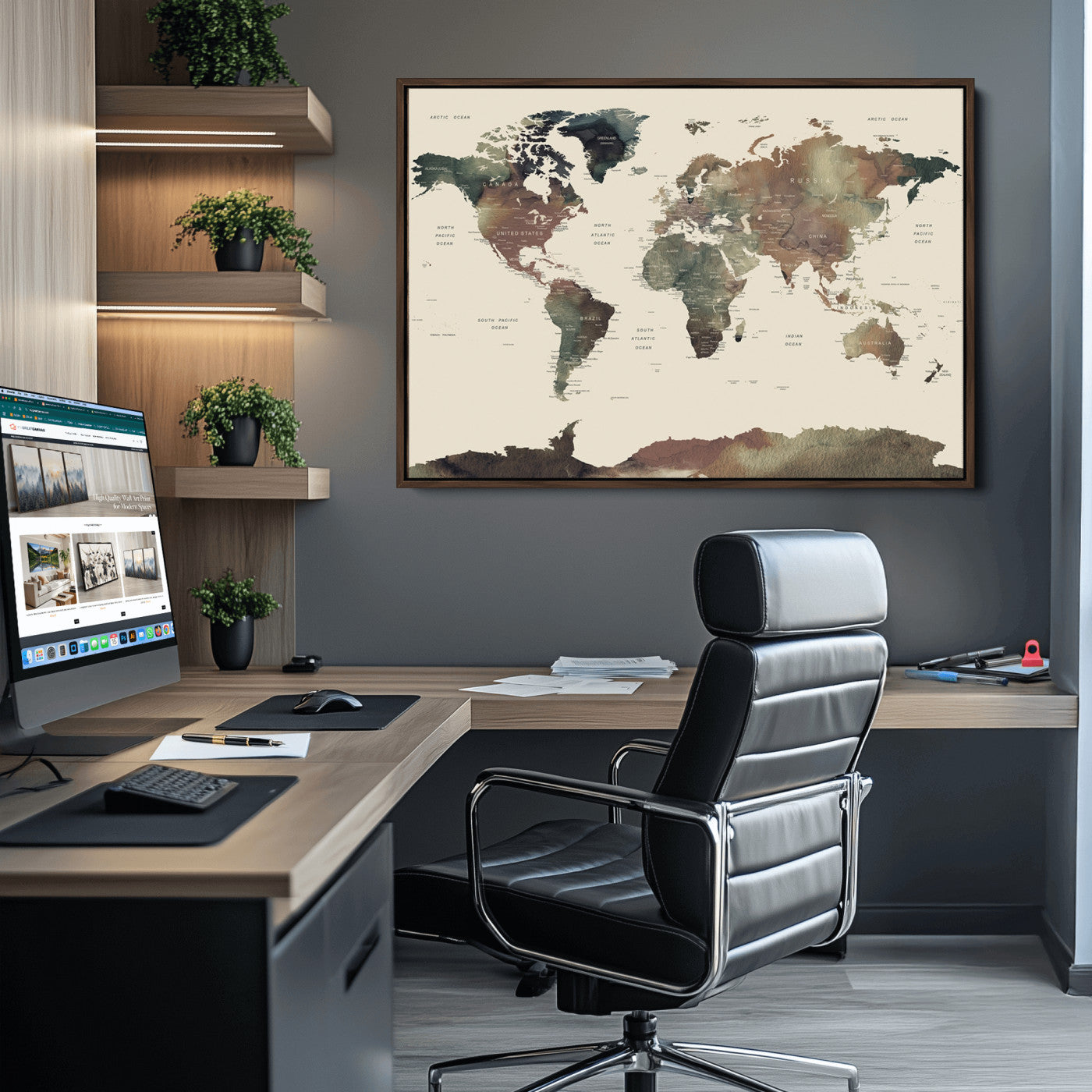 Push Pin World Map Canvas Print – Framed Wall Art for Couples to Track Their Travels – Anniversary Gift or Home Adventure Decor