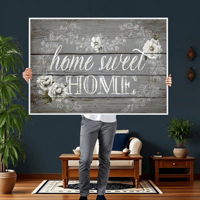 Home Sweet Home Sign Wall Art Canvas Print, Floral Farmhouse Decor