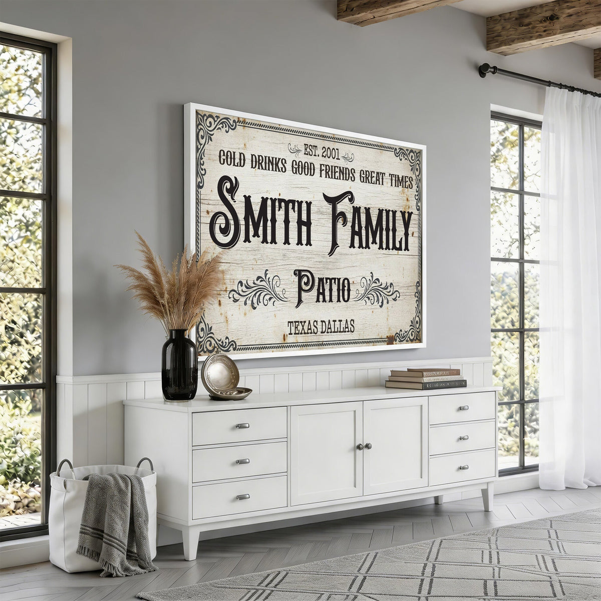 82858529-MGV-CV-36X24 - Custom Family Patio Sign Wall Art Canvas Print, Personalized Rustic Backyard Decor