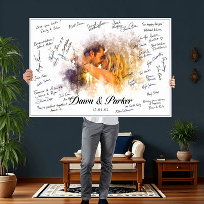 74713307-MGV-CV-36X24 - Wedding Guest Book Alternative Wall Art Canvas Print, Personalized Couple Photo Guestbook Wedding Signature Poster, Custom Couple Photo Guestbook Canvas, Bridal Shower Reception Decor