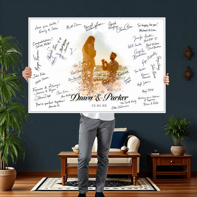 75692697-MGV-CV-36X24 - Wedding Guest Book Alternative Wall Art Canvas Print, Personalized Couple Photo Guestbook Wedding Signature Poster, Custom Couple Photo Guestbook Canvas, Bridal Shower Reception Decor