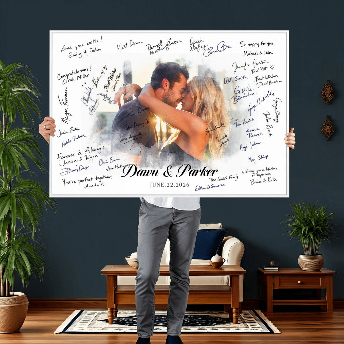 14788122-MGV-CV-36X24 - Wedding Guest Book Alternative Wall Art Canvas Print, Personalized Couple Photo Guestbook Wedding Signature Poster, Custom Couple Photo Guestbook Canvas, Bridal Shower Reception Decor