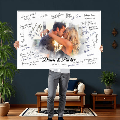 14788122-MGV-CV-36X24 - Wedding Guest Book Alternative Wall Art Canvas Print, Personalized Couple Photo Guestbook Wedding Signature Poster, Custom Couple Photo Guestbook Canvas, Bridal Shower Reception Decor