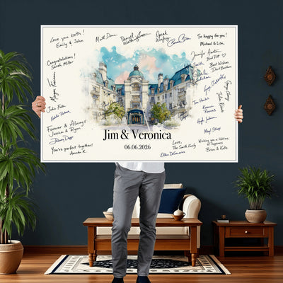 92760374-MGV-CV-36X24 - Wedding Guest Book Alternative Wall Art Canvas Print, Personalized Couple Photo Guestbook Wedding Signature Poster, Custom Couple Photo Guestbook Canvas