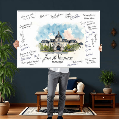 38232057-MGV-CV-36X24 - Wedding Guest Book Alternative Wall Art Canvas Print, Personalized Couple Photo Guestbook Wedding Signature Poster, Custom Couple Photo Guestbook Canvas