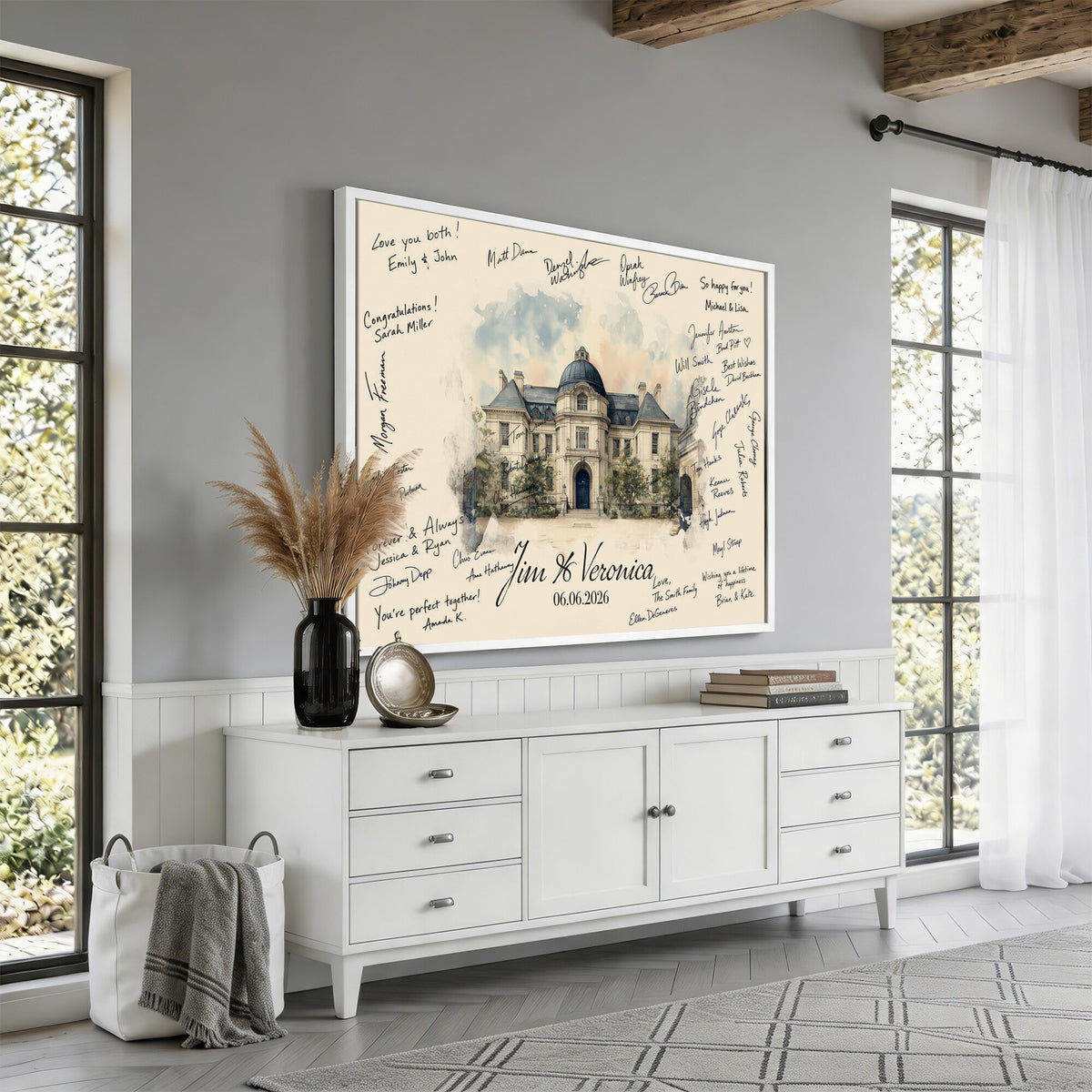 17002059-MGV-CV-36X24 - Wedding Guest Book Alternative Wall Art Canvas Print, Personalized Couple Photo Guestbook