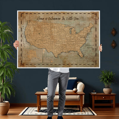 87620242-MGV-CV-36X24 - Personalized USA Push Pin Travel Map Wall Art Canvas Print | Custom United States Map | Push Pin Map - USA Bucket List Map