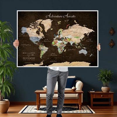 95753799-MGV-CV-36X24 - Custom Push Pin World Map Canvas Print | Personalized Travel Map Wall Art