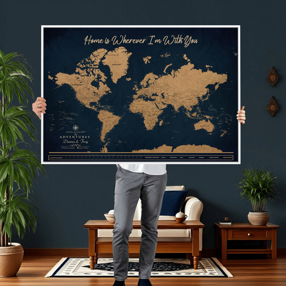 45598170-MGV-CV-36X24 - Custom Push Pin World Map Canvas Print | Personalized Travel Map Wall Art