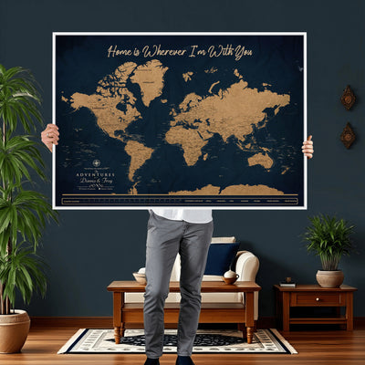 45598170-MGV-CV-36X24 - Custom Push Pin World Map Canvas Print | Personalized Travel Map Wall Art