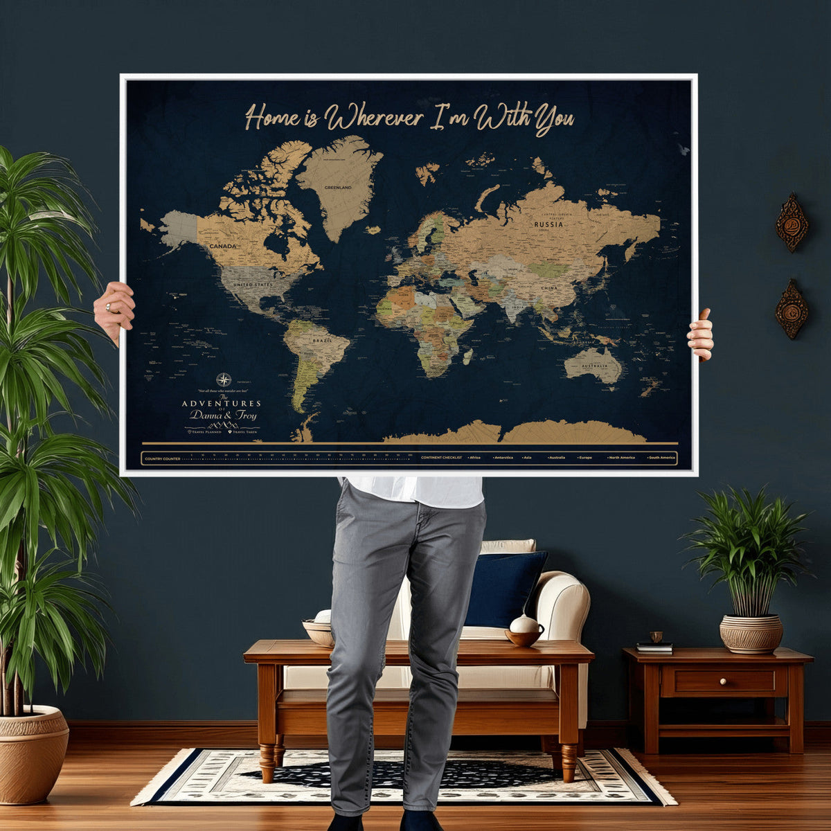 14276407-MGV-CV-36X24 - Custom Push Pin World Map Canvas Print | Personalized Travel Map Wall Art
