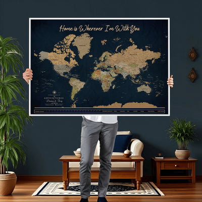 14276407-MGV-CV-36X24 - Custom Push Pin World Map Canvas Print | Personalized Travel Map Wall Art