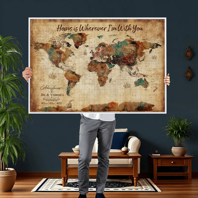 48389322-MGV-CV-36X24 - Custom Push Pin World Map Canvas Print | Personalized Travel Map Wall Art