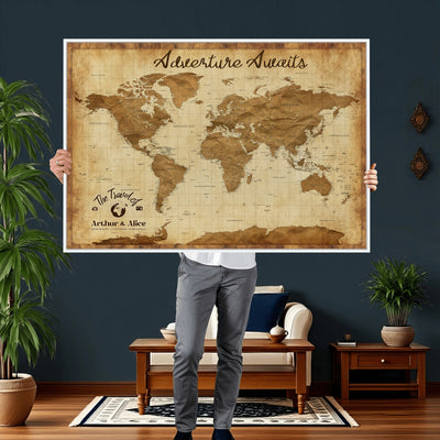 43427501-MGV-CV-36X24 - Custom Push Pin World Map Canvas Print | Personalized Travel Map Wall Art