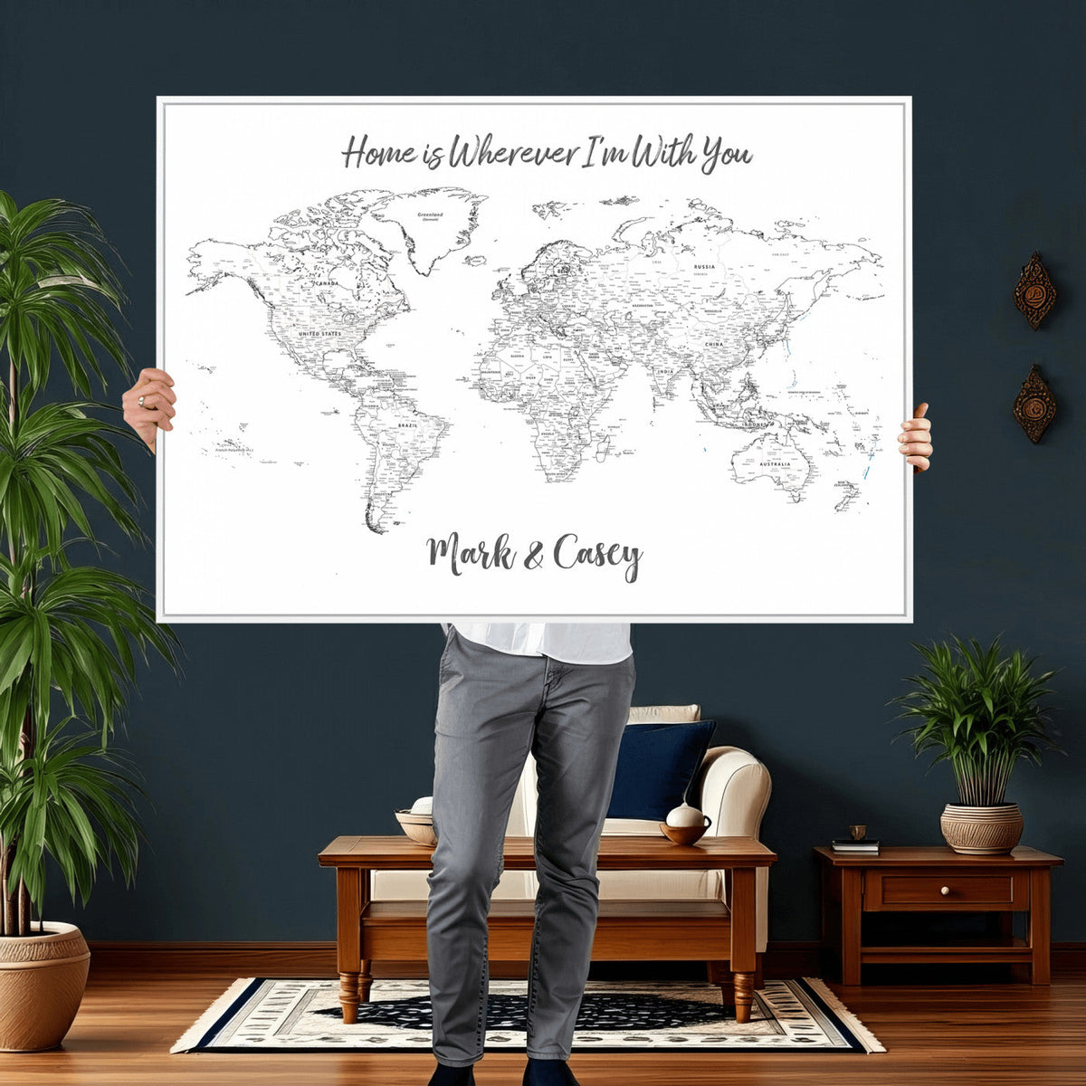 84721465-MGV-CV-36X24 - Custom Push Pin World Map Canvas Print | Personalized Travel Map Wall Art