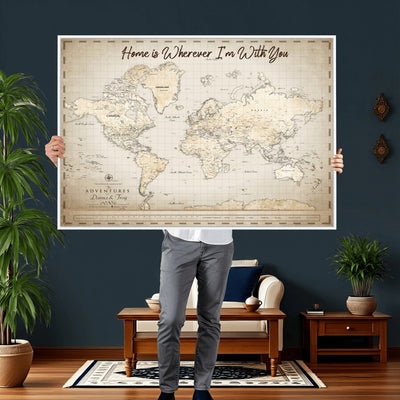 40086720-MGV-CV-36X24 - Custom Push Pin World Map Canvas Print | Personalized Travel Map Wall Art