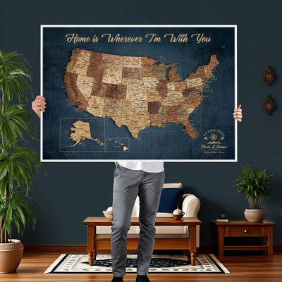 87620242N-MGV-CV-36X24 - Personalized USA Push Pin Travel Map Wall Art Canvas Print | Custom United States Map, Push Pin Map - USA Bucket List Map