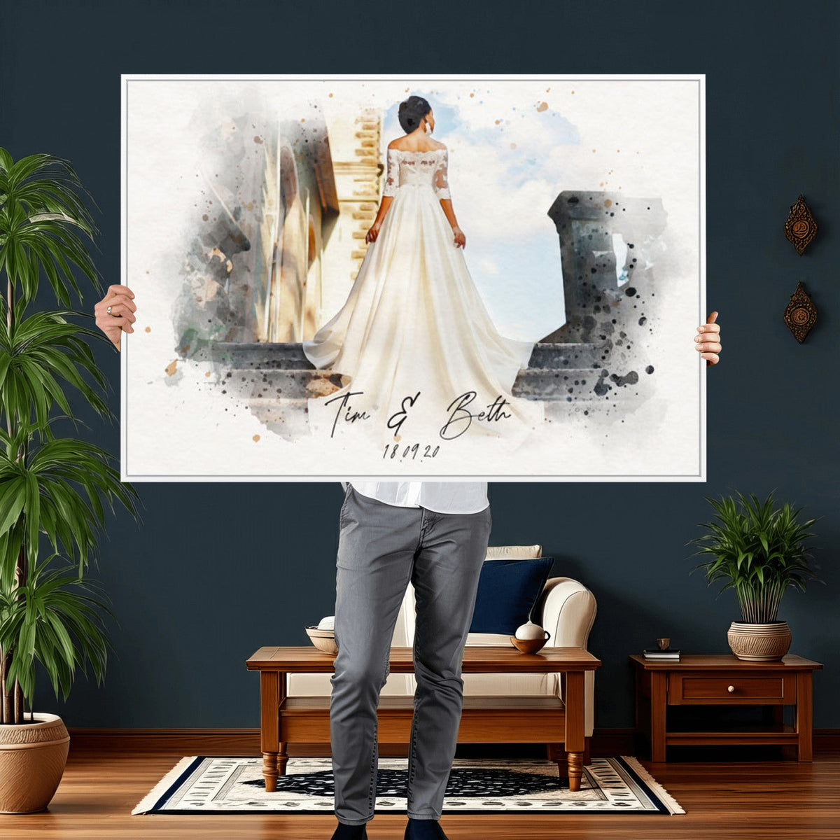 22778251-MGV-CV-36X24 - Watercolor Couple Portrait from Photo, Custom Wedding Anniversary Gift for Wife Husband Parents, Engagement Gift for Friend, Custom Gift