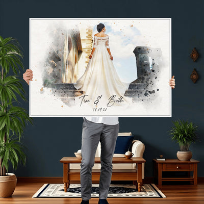 22778251-MGV-CV-36X24 - Watercolor Couple Portrait from Photo, Custom Wedding Anniversary Gift for Wife Husband Parents, Engagement Gift for Friend, Custom Gift