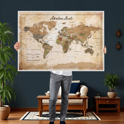 1954256765-MGV-CV-36X24 - Custom Push Pin World Map Canvas PRINT | Personalized Travel Tracker | Wedding Anniversary Gift