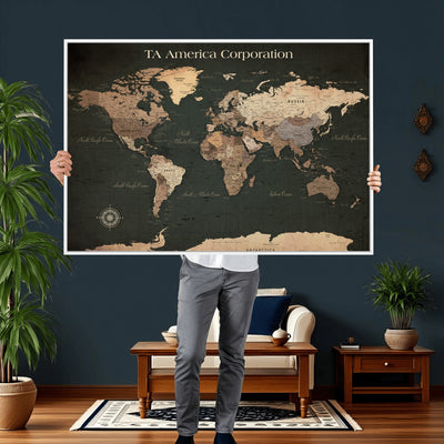 55857205-MGV-CV-36X24 - Extra Large Framed Personalize Push Pin World Map Wall Art Canvas Print for Travel Tracking