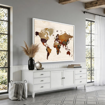 35728547D-MGV-CV-36X24 - Custom Push Pin World Map Wall Art Canvas Print – Personalized Travel Tracker with Pins Framed Large for Home and Office Decor