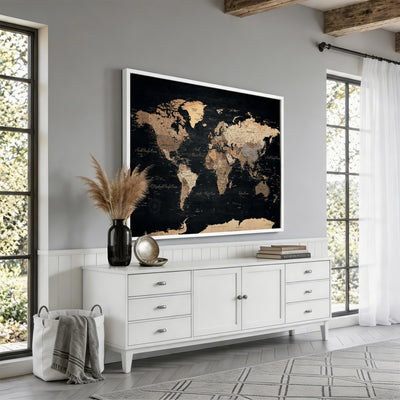 55335455D-MGV-CV-36X24 - Custom Push Pin World Map Wall Art Canvas Print – Personalized Travel Tracker with Pins Framed Large for Home and Office Decor