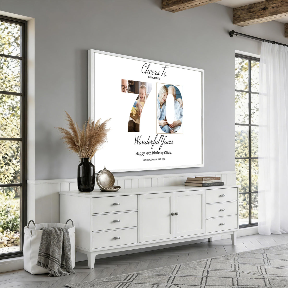 CSTM914DEDE-MGV-CV-36X24 - Number with Photo Canvas Print – Personalized Birthday Number Wall Art
