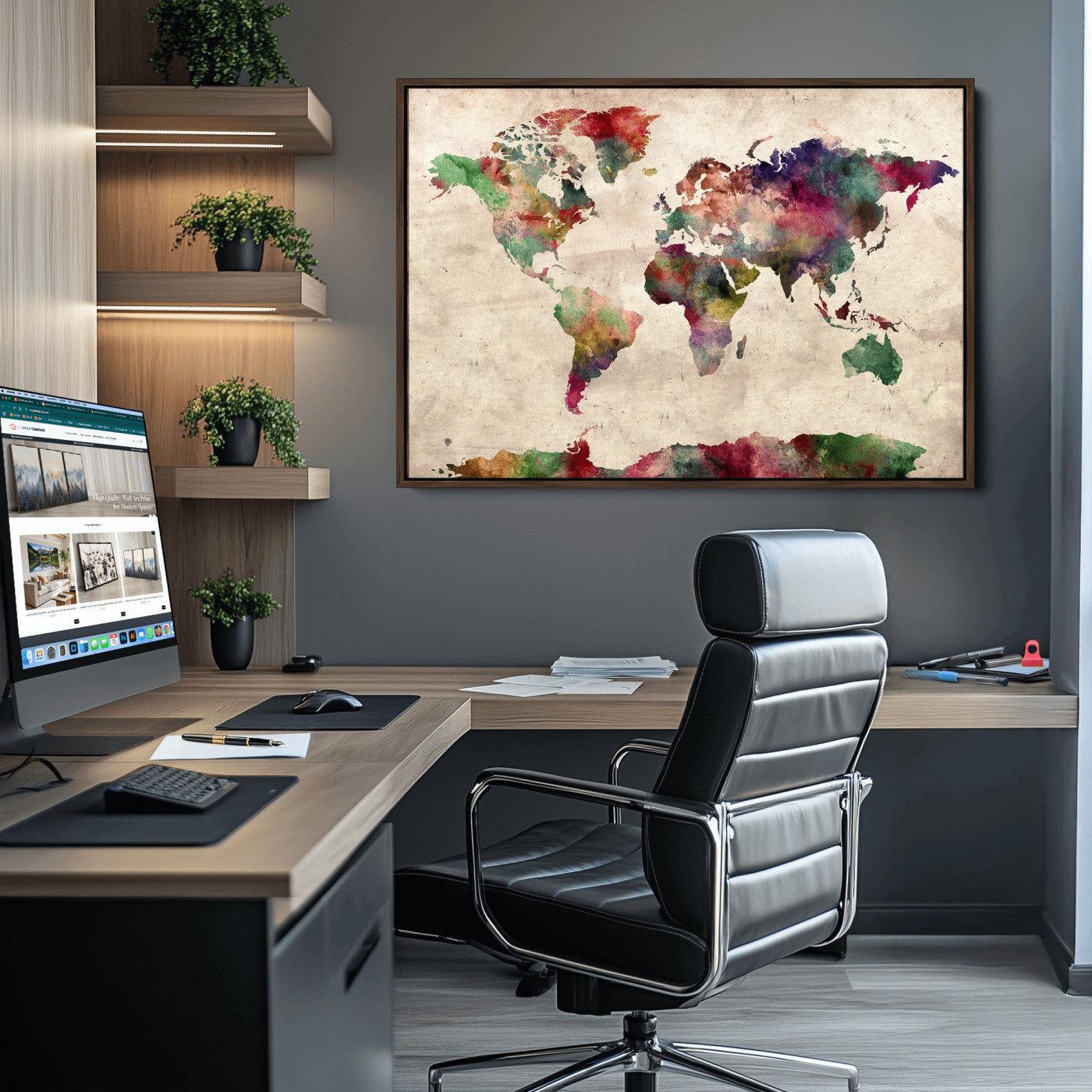 Push Pin World Map Canvas Print – Framed Wall Art for Couples to Track Their Travels – Anniversary Gift or Home Adventure Decor
