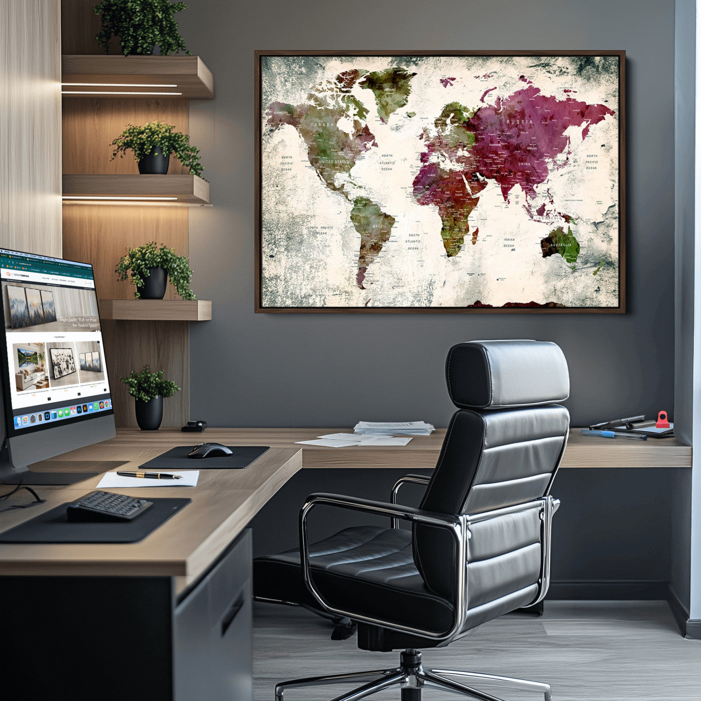 Push Pin World Map Canvas Print – Framed Wall Art for Couples to Track Their Travels – Anniversary Gift or Home Adventure Decor