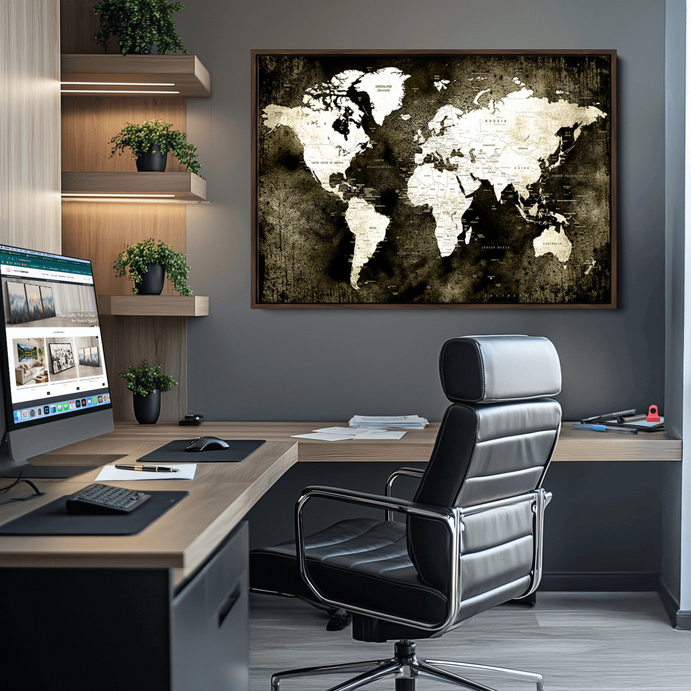 66737-MGV-CV-36X24-Push Pin World Map Canvas Print – Framed Wall Art for Couples to Track Their Travels – Anniversary Gift or Home Adventure Decor
