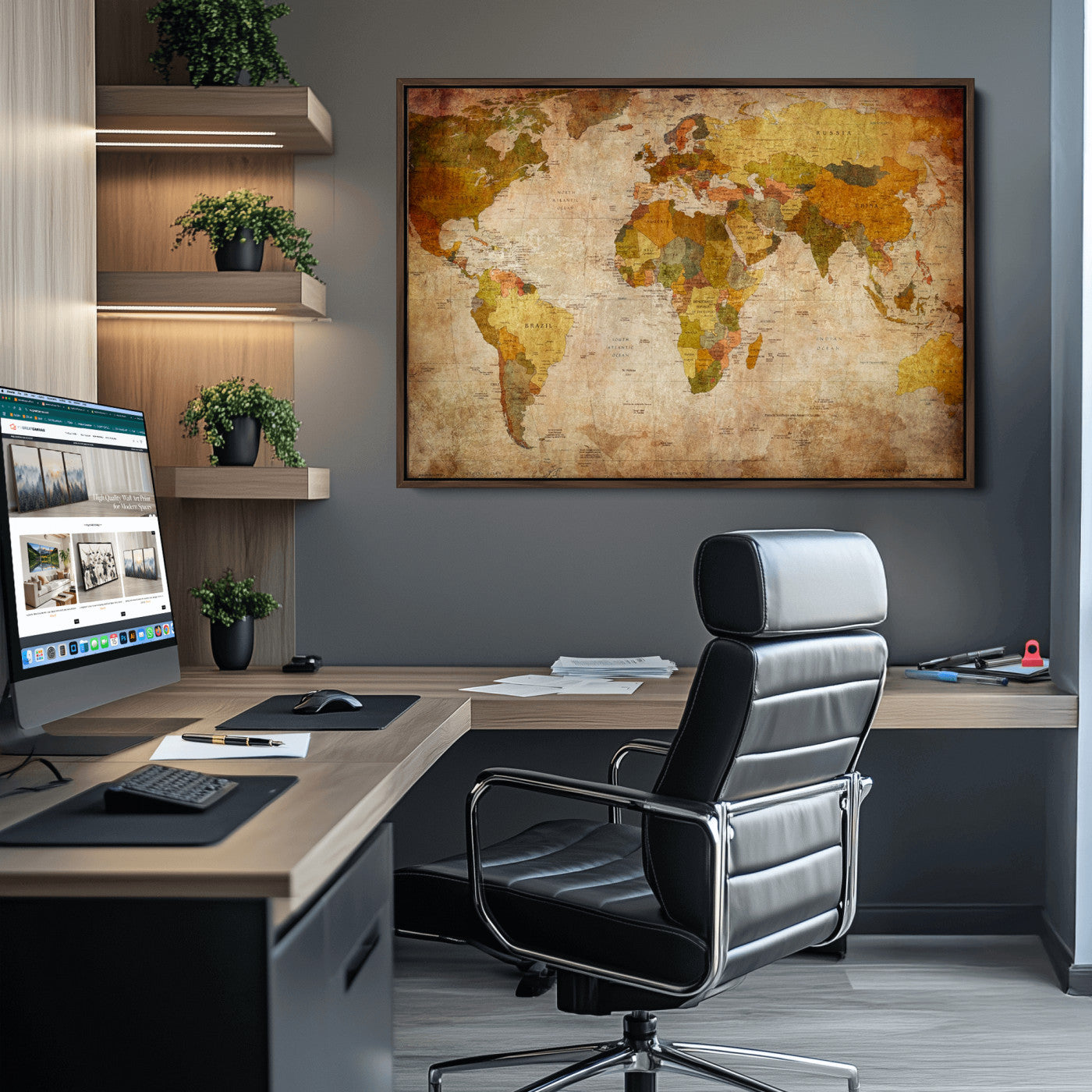 Push Pin World Map Canvas Print – Framed Wall Art for Couples to Track Their Travels – Anniversary Gift or Home Adventure Decor
