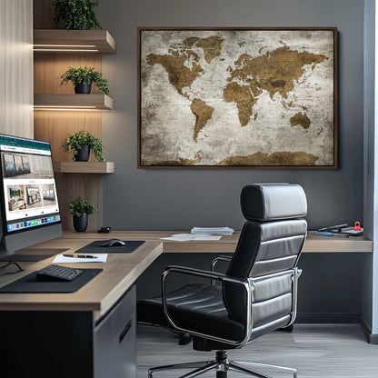 Push Pin World Map Canvas Print – Framed Wall Art for Couples to Track Their Travels – Anniversary Gift or Home Adventure Decor
