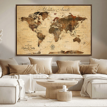 57497711-MGV-CV-36X24-Personalized World Map Canvas Print - Customizable Push Pin Framed World Map Print on Canvas - Custom Quote on Map Print