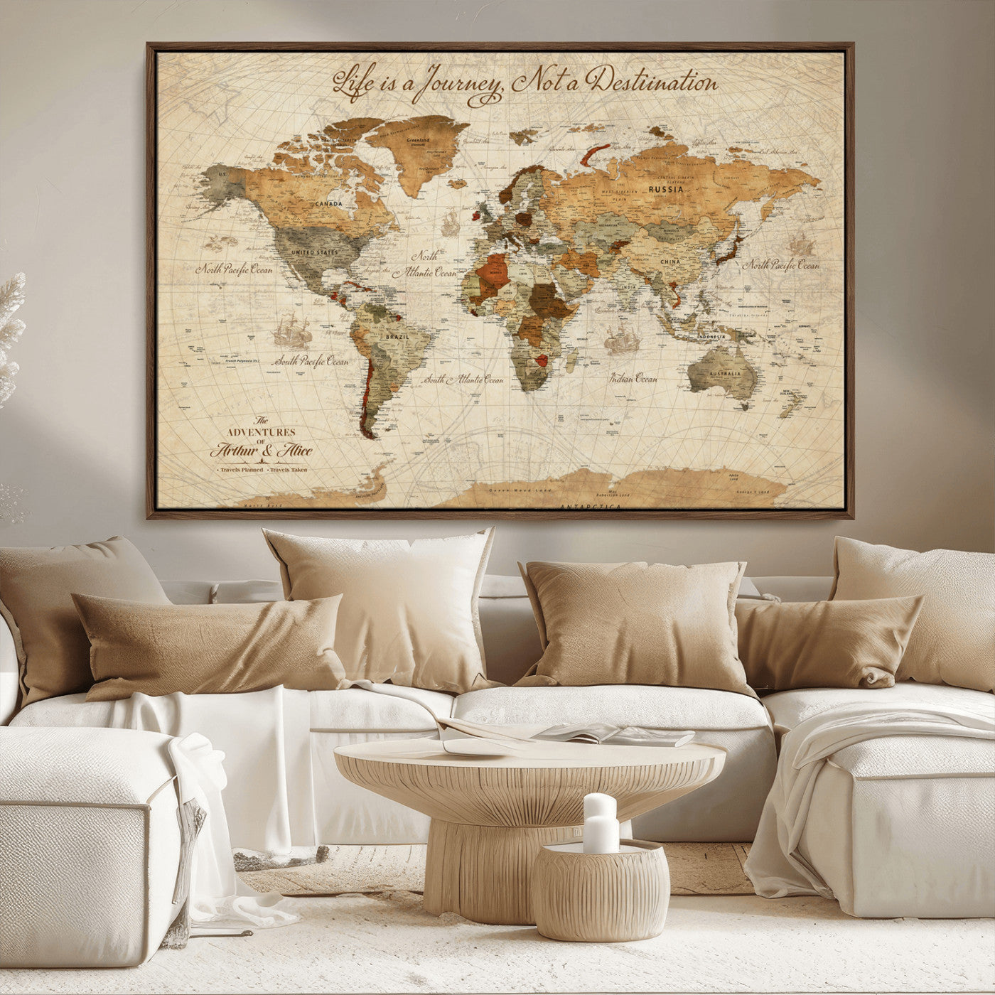 33700614-MGV-CV-36X24-Custom Push Pin World Map Wall Canvas Print, Personalized Uniqe Gift for Travel Tracker with Pins – Framed Custom Quotie Canvas for Home Office Decor