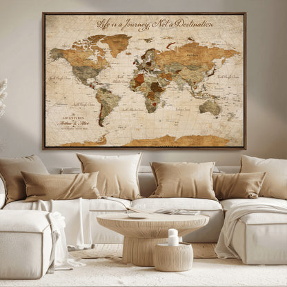 79036691-MGV-CV-30X20-Custom Push Pin World Map Wall Canvas Print – Personalized Travel Tracker with Pins – Framed Custom Quotie Canvas for Home Office Decor