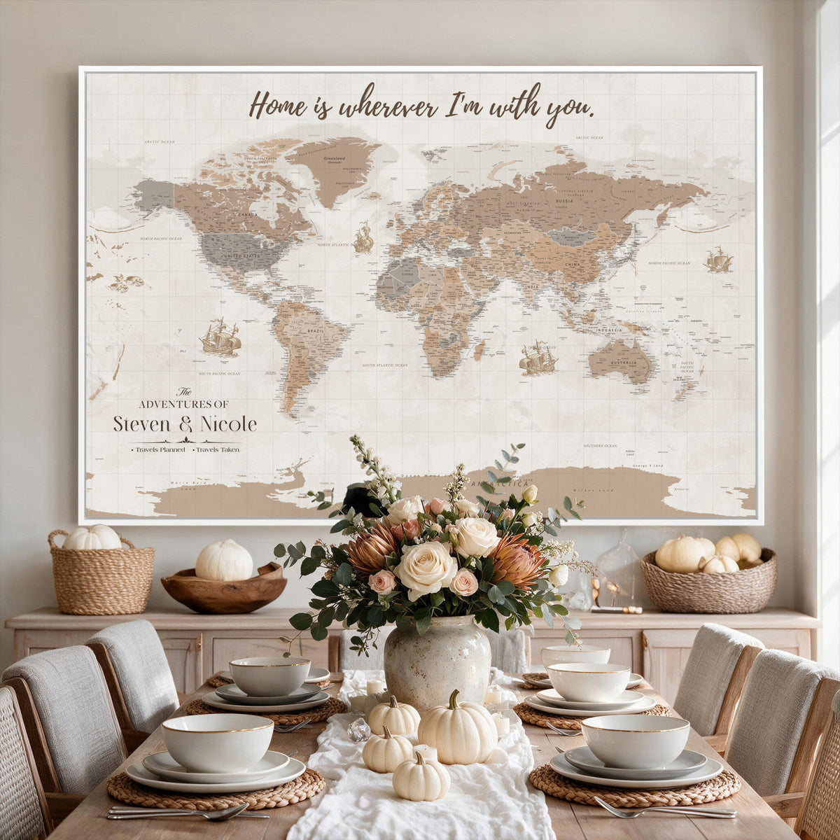 25831578-MGV-CV-36X24 - Custom Push Pin World Map Wall Art Canvas Print | Personalized Travel Tracker with Pins Framed Large for Home and Office Decor