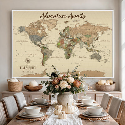 72027187-MGV-CV-36X24 - Custom Push Pin World Map Wall Art Canvas Print | Personalized Travel Tracker with Pins Map Print - NEWMAP-23
