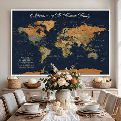 84352304-MGV-CV-36X24 - Custom Push Pin Travel Map Canvas Print, Honeymoon and Anniversary Gift, Living Room and Dining Room Decor