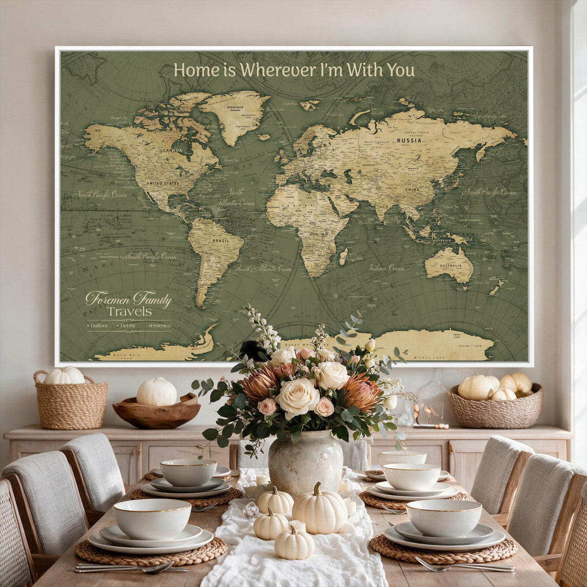 31715895-MGV-CV-36X24 - Custom Push Pin World Map Wall Art Canvas Print | Personalized Travel Tracker with Pins Framed Large for Home and Office Decor
