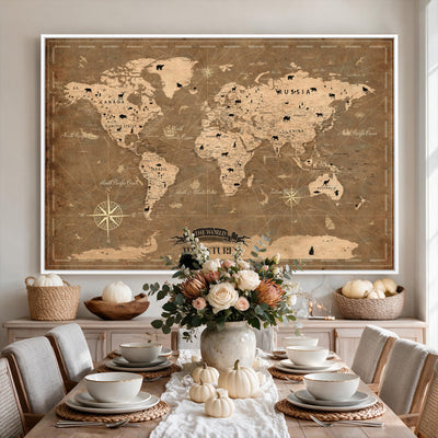 16235283-MGV-CV-36X24 - Custom World Travel Map Wall Art with Pins, Family Travel Tracker, Living Room and Bedroom Decor