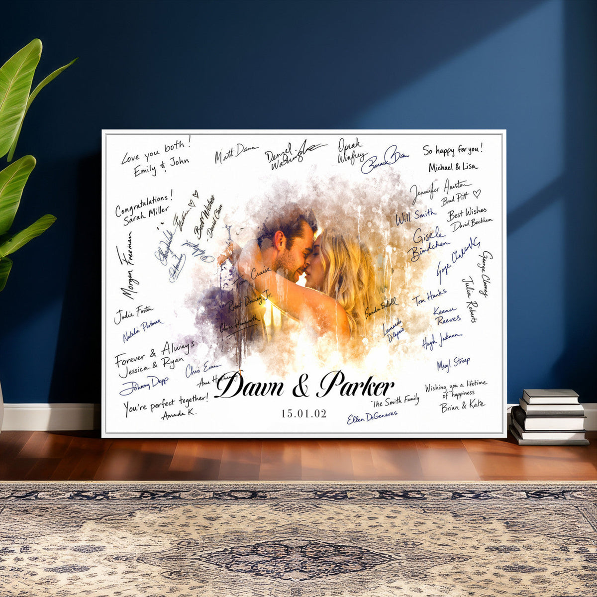 74713307-MGV-CV-36X24 - Wedding Guest Book Alternative Wall Art Canvas Print, Personalized Couple Photo Guestbook Wedding Signature Poster, Custom Couple Photo Guestbook Canvas, Bridal Shower Reception Decor