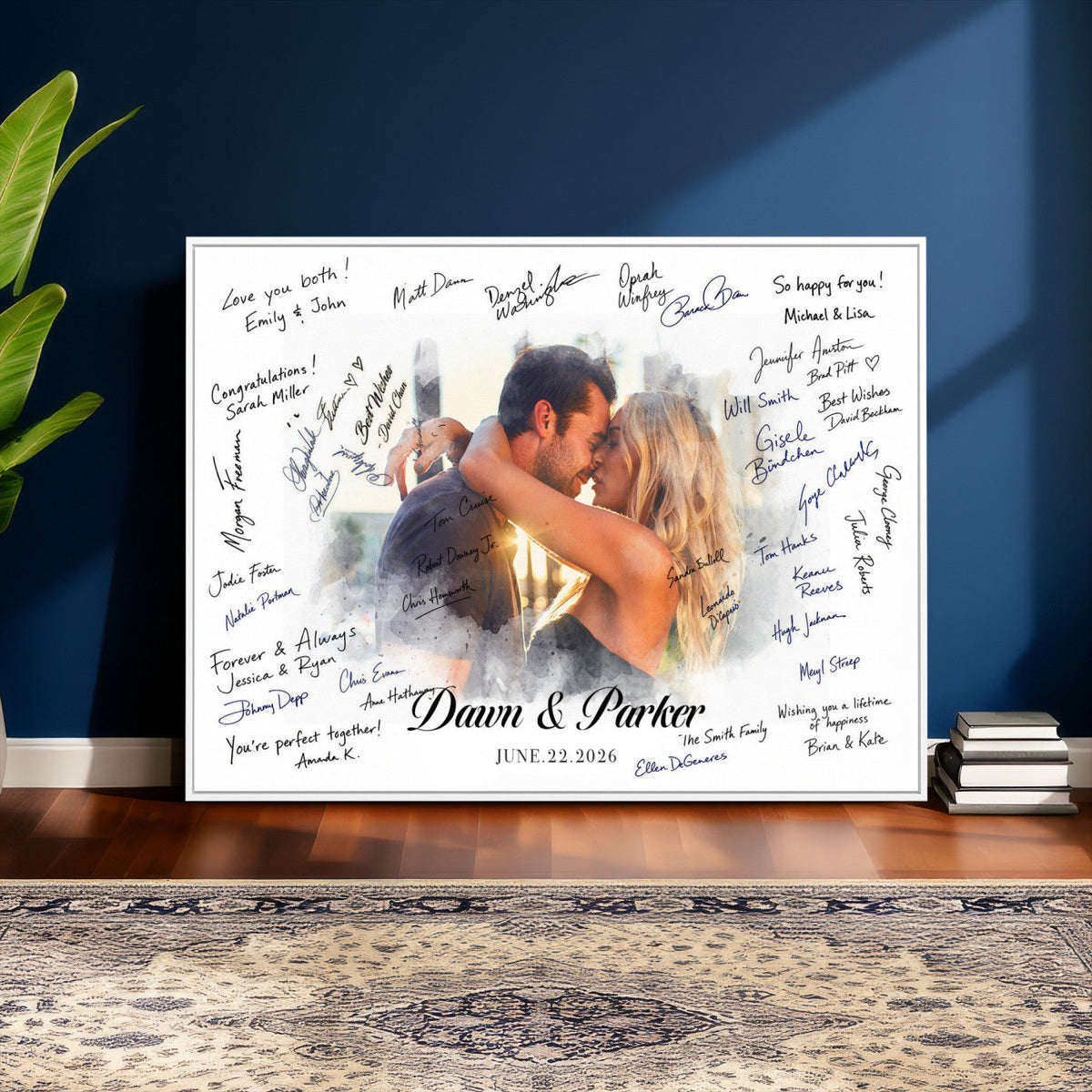 14788122-MGV-CV-36X24 - Wedding Guest Book Alternative Wall Art Canvas Print, Personalized Couple Photo Guestbook Wedding Signature Poster, Custom Couple Photo Guestbook Canvas, Bridal Shower Reception Decor