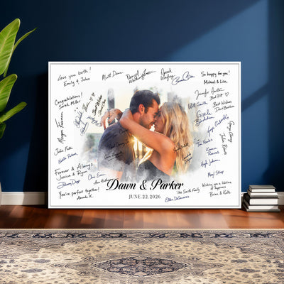 14788122-MGV-CV-36X24 - Wedding Guest Book Alternative Wall Art Canvas Print, Personalized Couple Photo Guestbook Wedding Signature Poster, Custom Couple Photo Guestbook Canvas, Bridal Shower Reception Decor