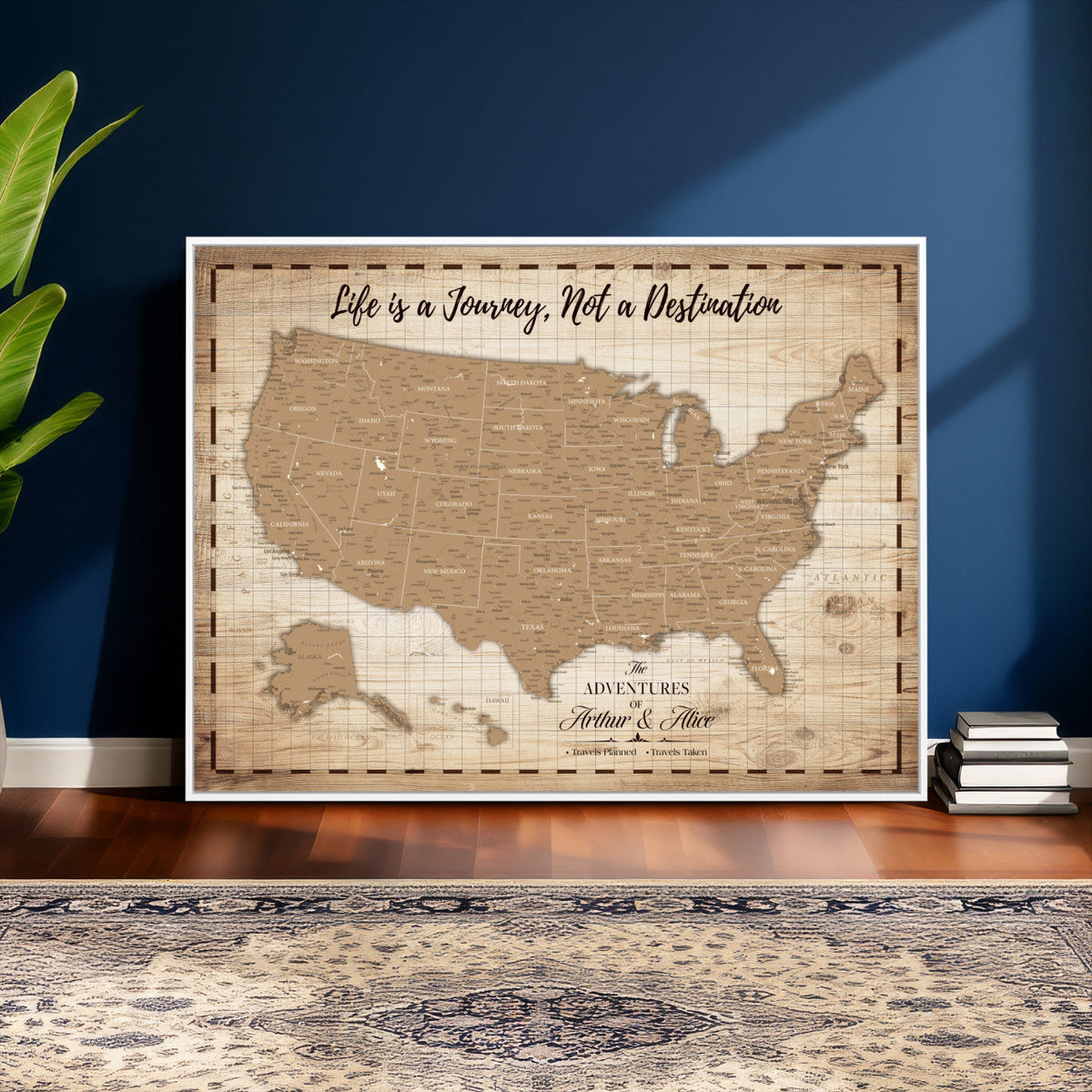 19102499-MGV-CV-36X24 - Personalized USA Push Pin Travel Map, Custom United States Map, Push Pin Map, USA Bucket List Map, Anniversary Gift | Couple Travel Map Wall Art