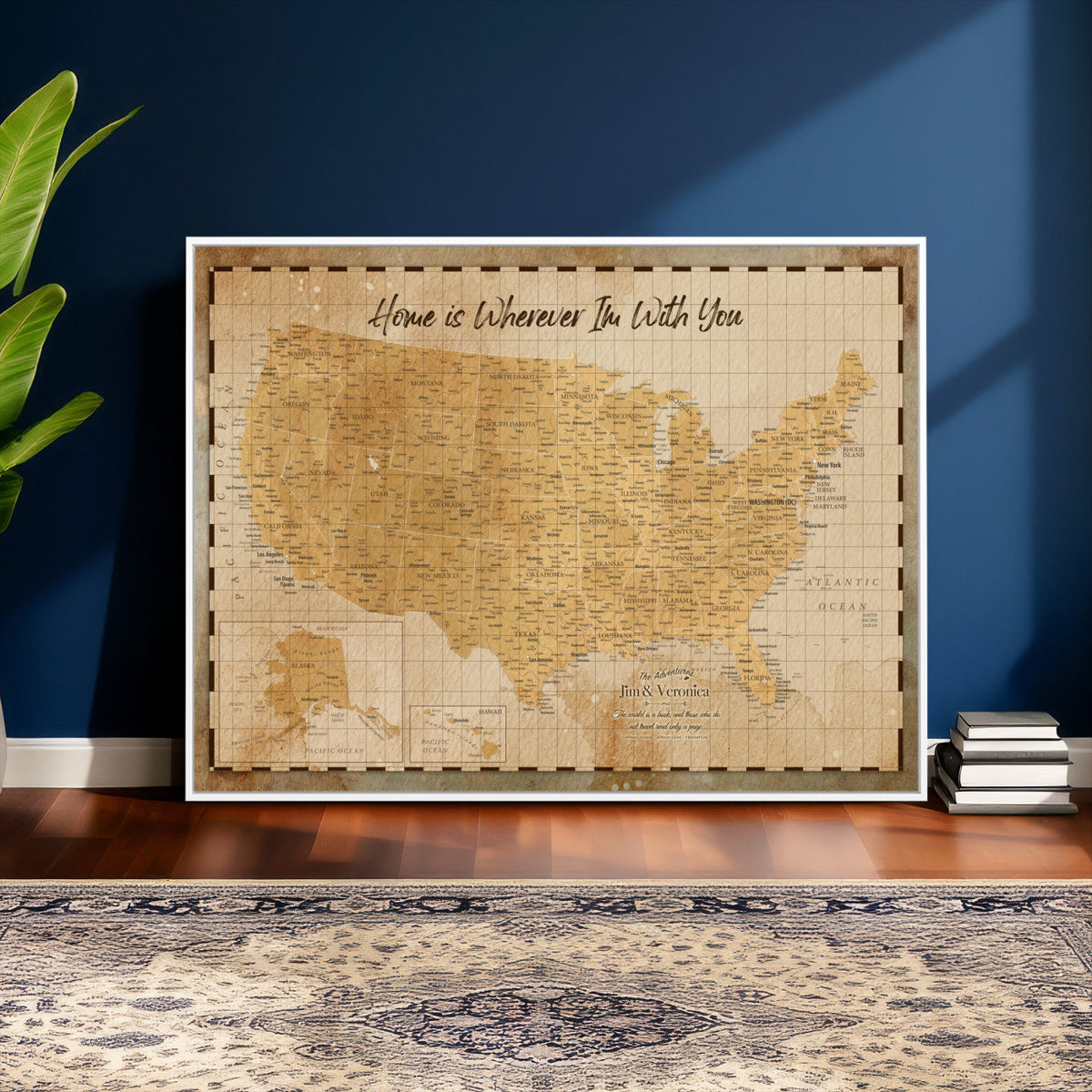 62164711-MGV-CV-36X24 - Personalized USA Push Pin Travel Map, Custom United States Map, Push Pin Map, USA Bucket List Map, Anniversary Gift - Couple Travel Map Wall Art